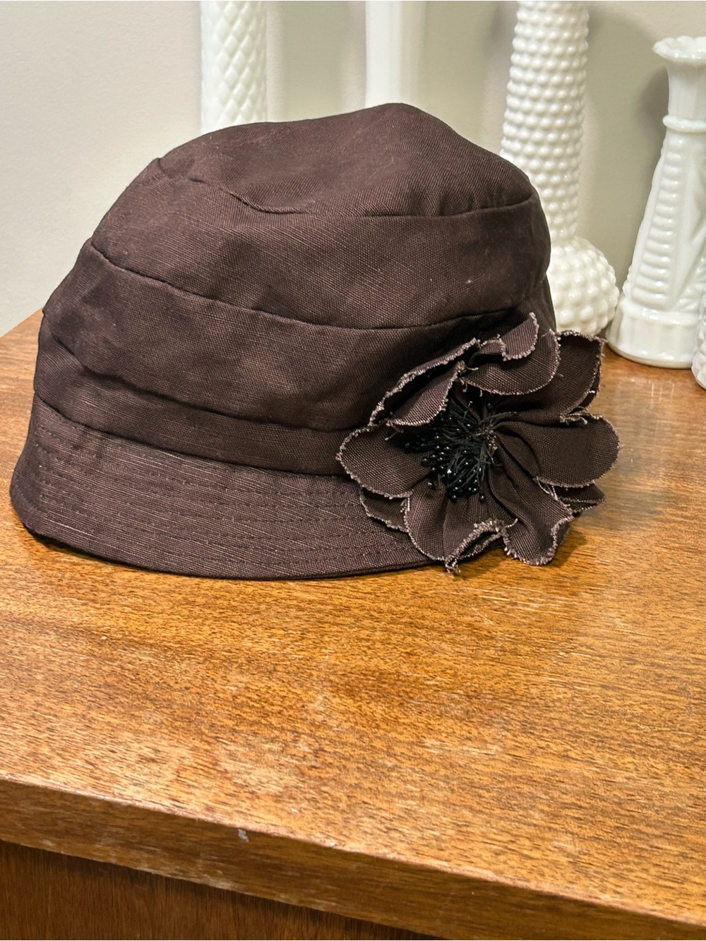 Angela & William Brown Linen Blend Cloche Hat - Vintage 1920s Style